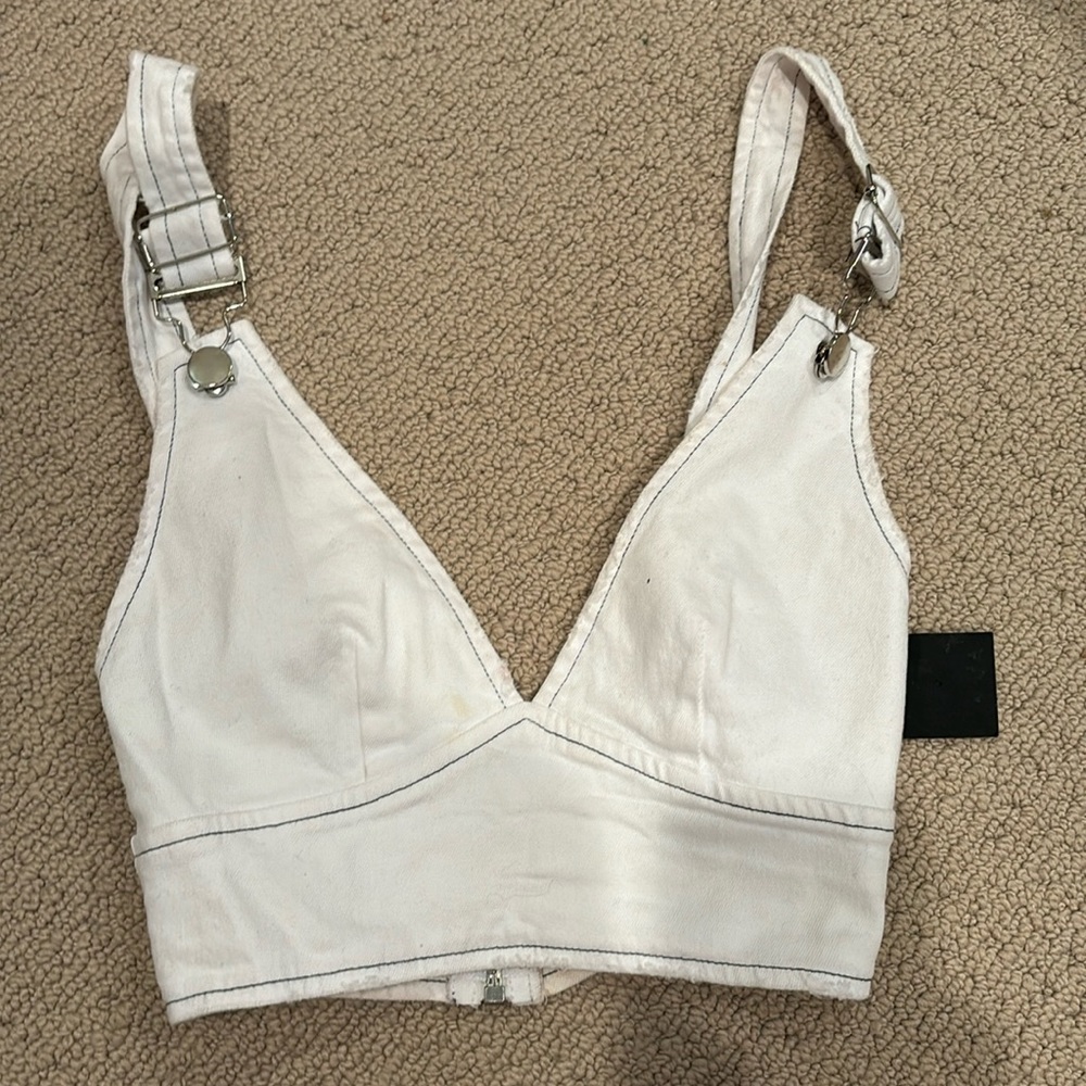 Carmar denim white cropped overalls top